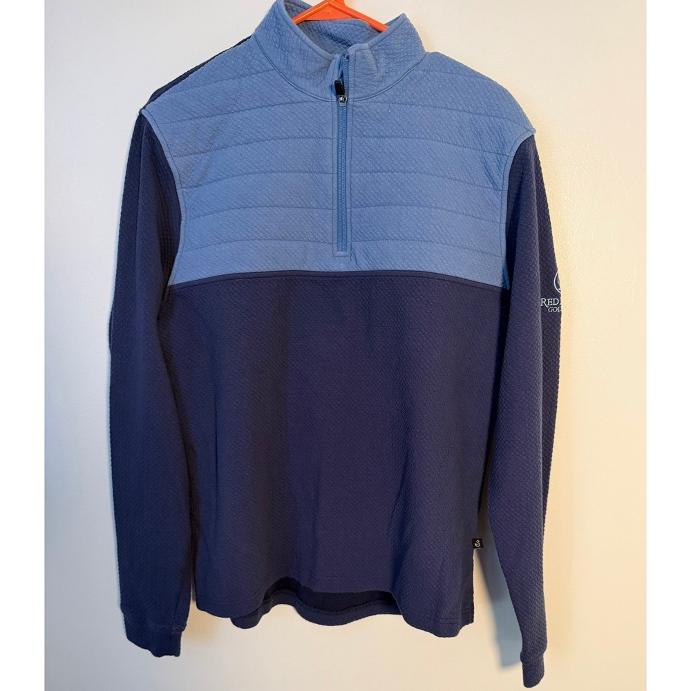 Swannies Golf Mens Large Blue Quilted Quarter Zip Pullover Red Bridge Golf Club